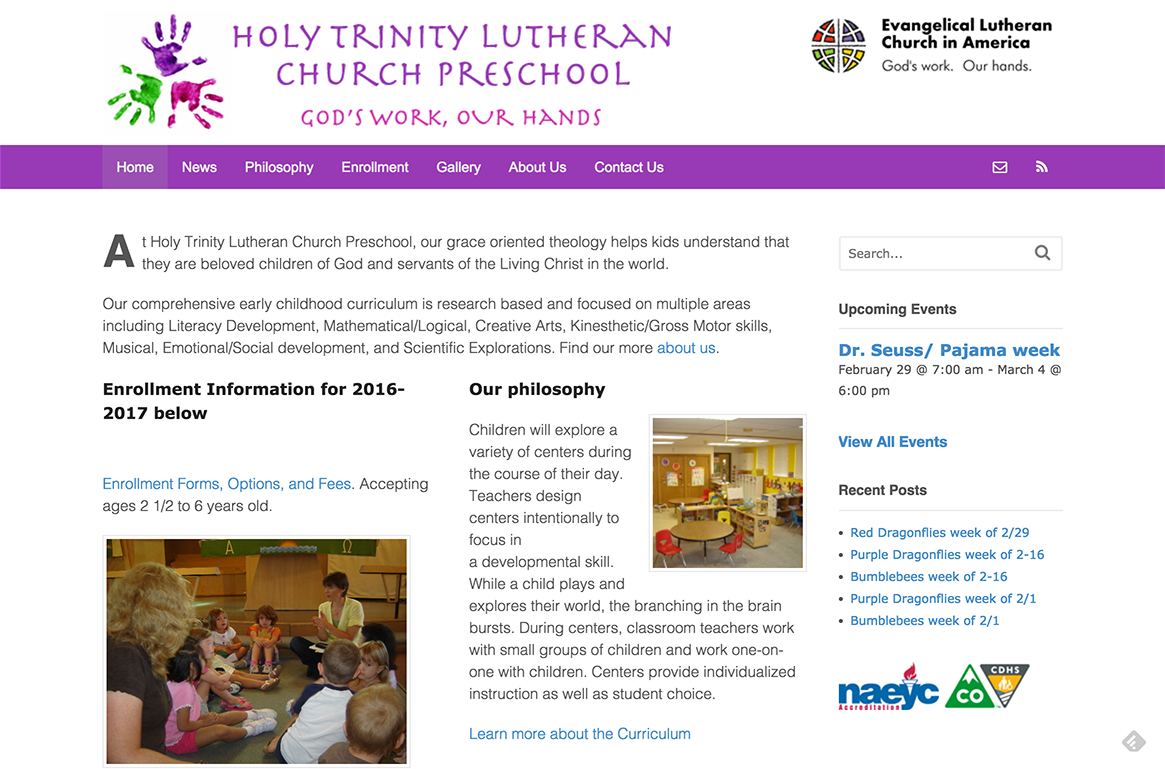 Holy Trinity Preschool Website Screen Shot